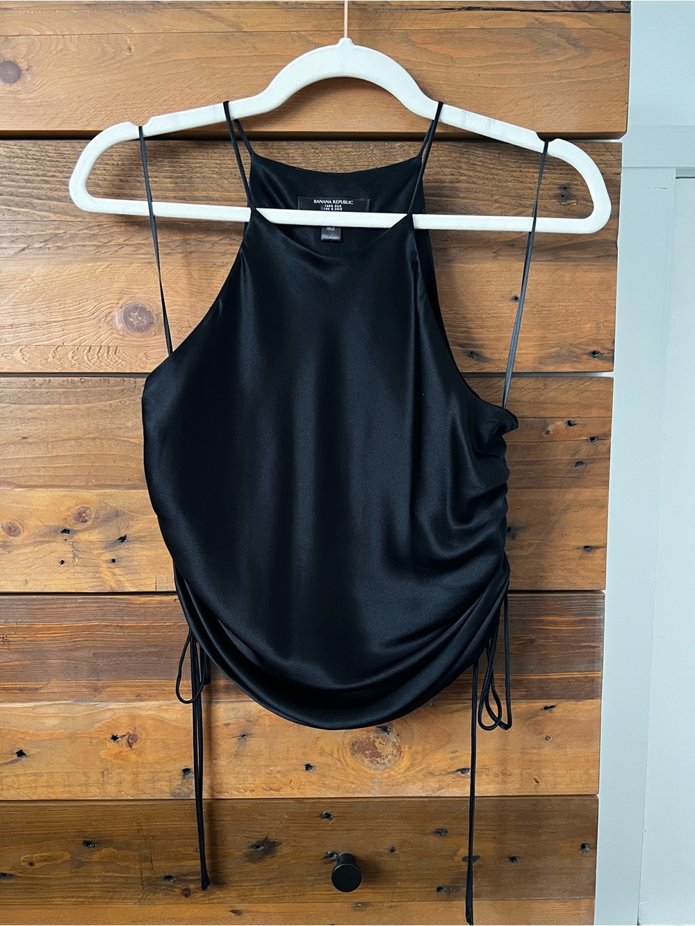 Banana Republic Black 100% Silk High Neck Ruched Tank